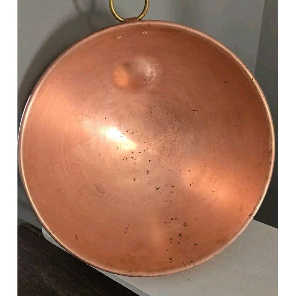 Williams Sonoma France Copper Mixing Whisking Bowl Round Bottom Ring 12.5" XL